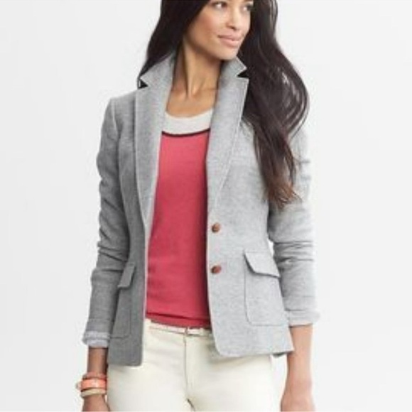 Banana Republic Women’s Blazer Wool Elbow Patch Grey Size 2 - Picture 1 of 6